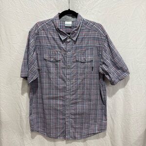 Columbia Cotton Plaid Pearl Snap Button Shirt LT Regular Fit Outdoor Casual Work